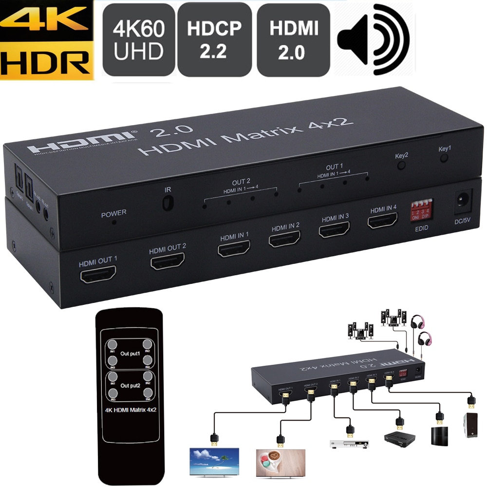 2.0 HDMI Ʈ 4X2 HDMI 2.0 Ʈ 2X2 2X4, HDMI toslink   4K 60Hz HDR HDCP HDMI Ʈ ó й